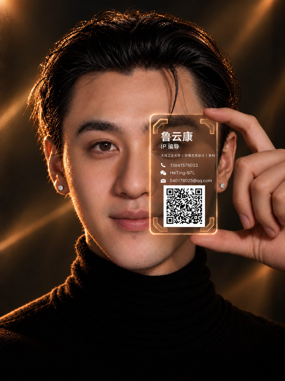 鲁云庚的作品集指定肖像,手持个人联系卡片